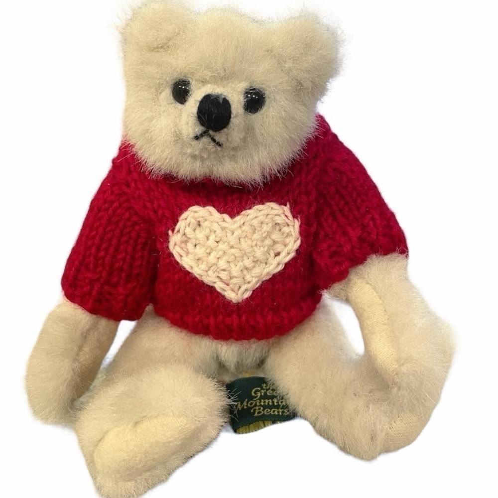 Vtg Mary Meyer Green Mountain Bears Plush Heart Sweater Valentine Posable Beige
